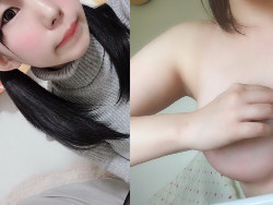 オフパコ好きえっちな淫乱女子大生の下着をずらした生おっぱい自撮り