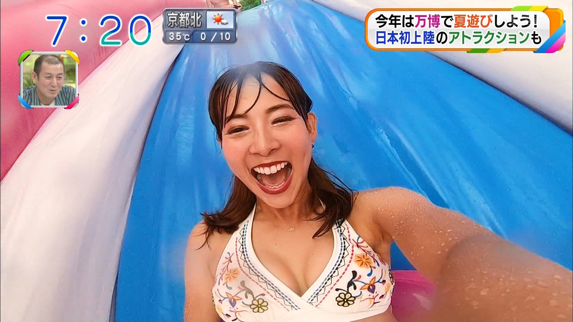 爆速2ch	  朝日放送で人妻の阪本智子レポーターが寄せ上げ白水着でまんぐりハプニング	コメント